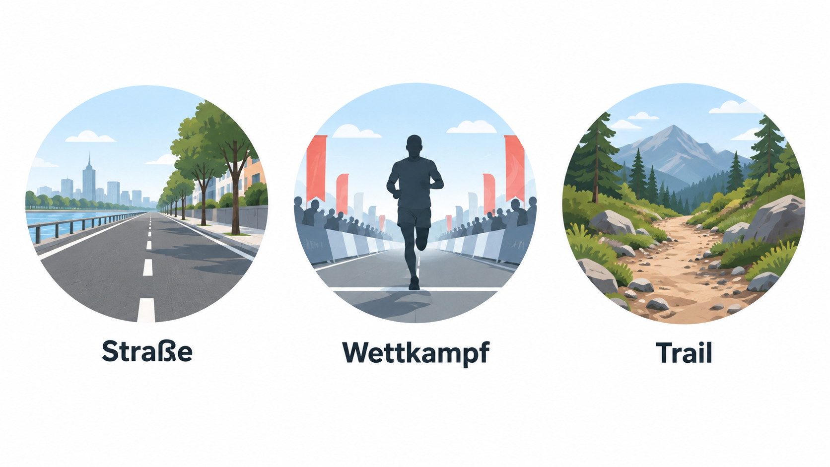 Show the three Nike-listed running categories as distinct starting points for choosing by predominant use, without implying a ranking.