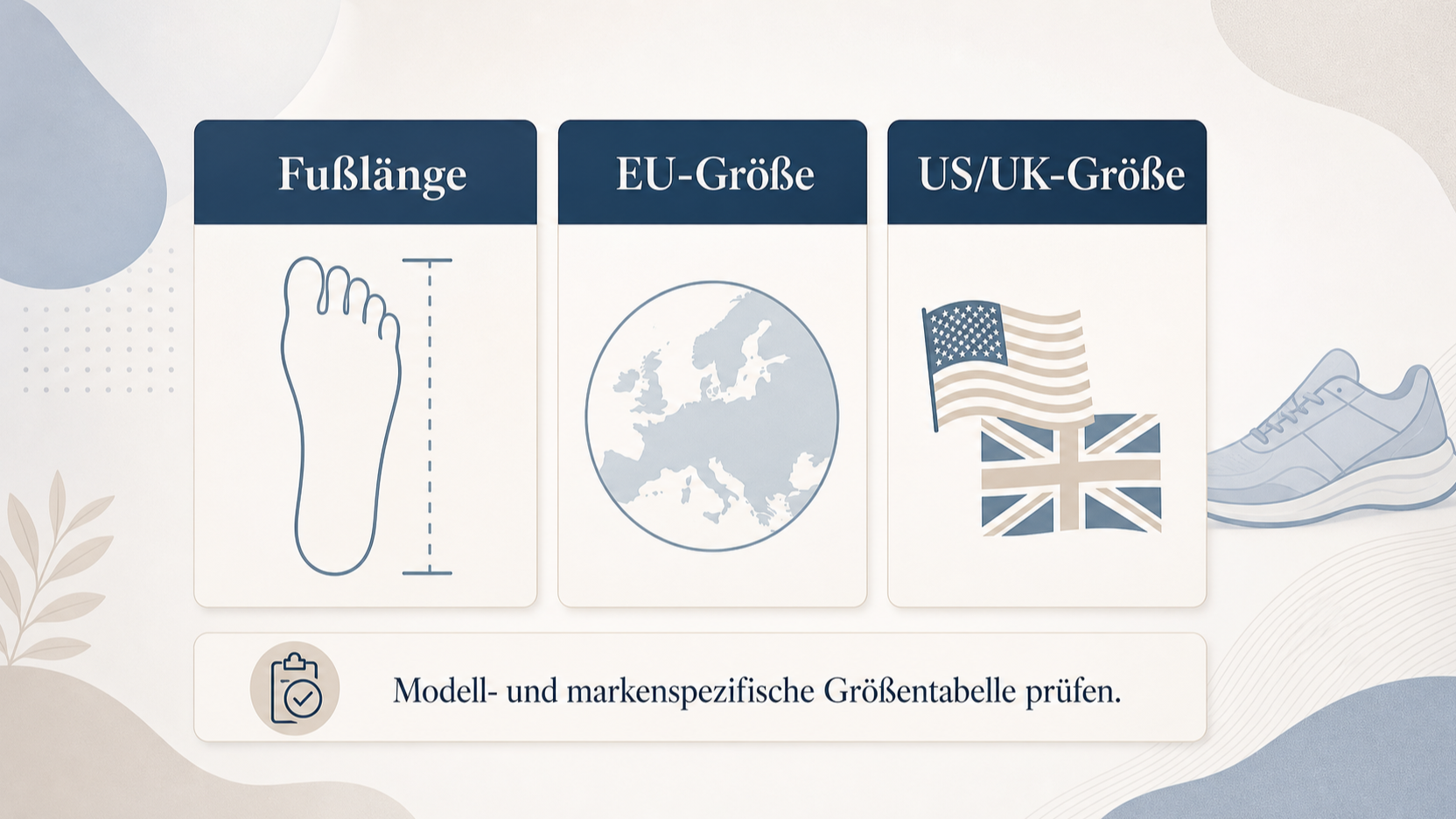 Redaktionelle Illustration zu Laufschuh-Passform und Größe: Füße messen, Tabellen vergleichen und Modelle einordnen